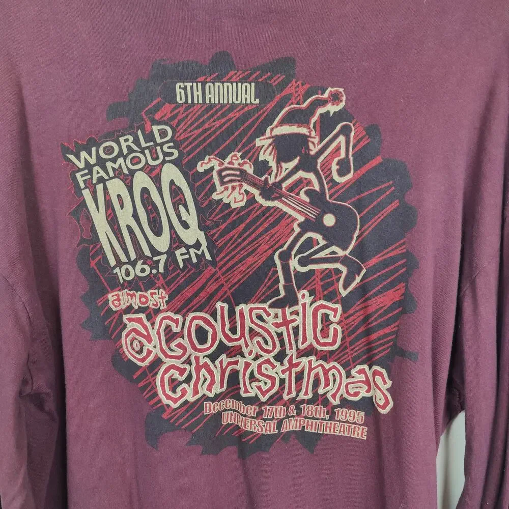 Vintage 1995 KROQ Almost Acoustic Christmas T-Shirt Men Large Burgundy Radiohead